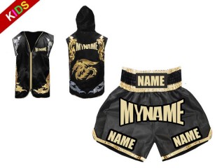 Boxing Set - Kanong Custom Kids Boxing Hoodies and Boxing Shorts : Black